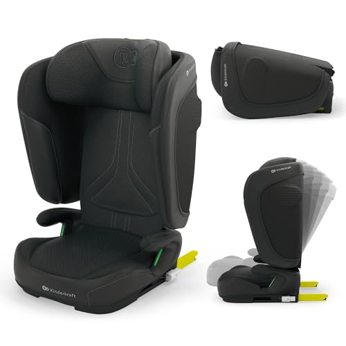 Kinderkraft UNITY 2 i-Size, Silla de coche plegable 100–150 cm, De 3,5 a 12 años aproximadamente, Reposacabezas ajustable, Tapizado con sistema AIR FLOW, Ajuste del respaldo en 5 posiciones, Negro