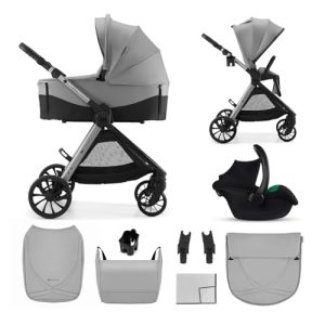 Kinderkraft VESTO 2 Carrito Bebé 3 en 1 hasta 22 kg, Capazo + Silla Paseo + Portabebés MINK PRO 2, Asiento Reversible, Travel System, Gris