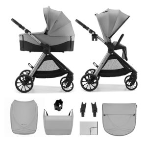 Kinderkraft VESTO 2 Cochecito Bebé 2 en 1 con Capazo y Silla de Paseo, Asiento Reversible, Plegado Self-Standing, Suspensión en las 4 Ruedas, Travel System, hasta 22 kg, Gris