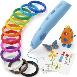 LAMAX ArtKid1 Bolígrafo 3D para niños, recambios hipoalergénicos no tóxicos, 2 velocidades, 2 niveles de temperatura, 12 colores de relleno, diámetro de filamento (relleno) 1,75 mm (azul)