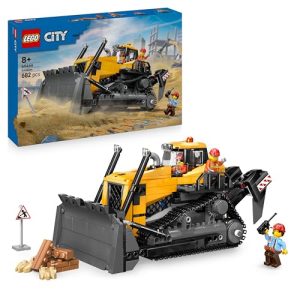 LEGO City Buldócer Amarillo – Vehículo de Obra de Juguete para Construir – 3 Minifiguras, Walkie-Talkie, Herramientas y Señales de Tráfico – Regalo de Cumpleaños para Niños de 8+ Años 60466