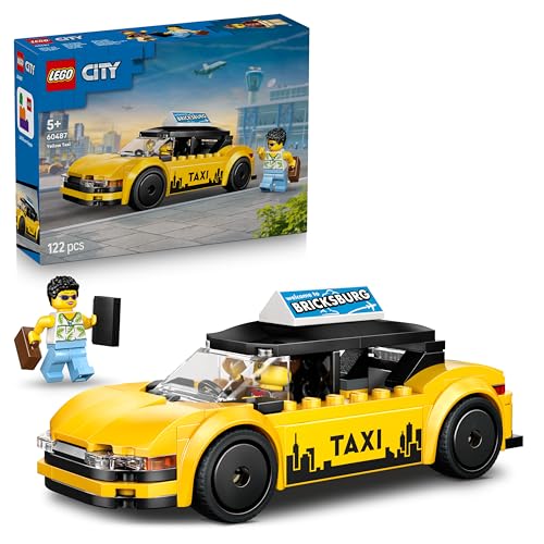LEGO City Taxi Amarillo de Juguete – Maqueta de Coche Eléctrico con Techo Desmontable y 2 Minifiguras – Set para la Motricidad Fina – Regalo de Cumpleaños para Niños de 5+ Años – 60487