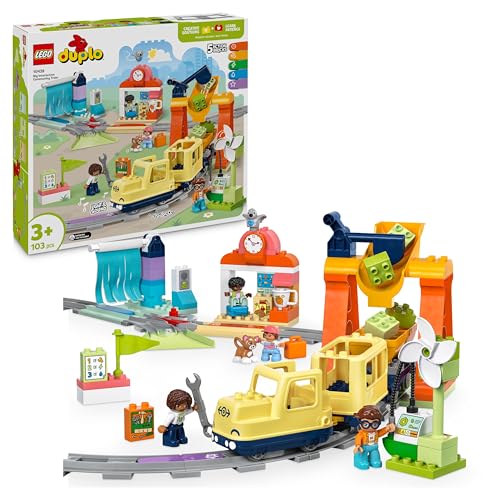 LEGO Duplo Gran Tren Comunitario Interactivo – Juguetes Educativos para Niños y Niñas de 3+ Años – Tren de Juguete Push&Go con Luces y Sonidos, 16 Vías y 4 Figuras 10428