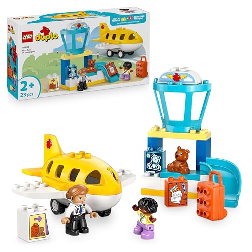 LEGO Duplo Mi Ciudad Primera Vez en el Aeropuerto – Juego Educativo para la Motricidad Fina con Avión de Juguete, 2 Figuras y Osito de Peluche – Regalo para Niños y Niñas de 2+ Años 10443
