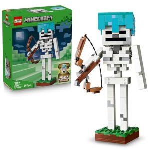 LEGO Minecraft El Esqueleto de Juguete – Figura Articulada con Casco de Diamante, Arco, Flecha y Base de Hierba – Decoración del Dormitorio – Regalo Gamer para Niños y Niñas de 10+ Años – 21594