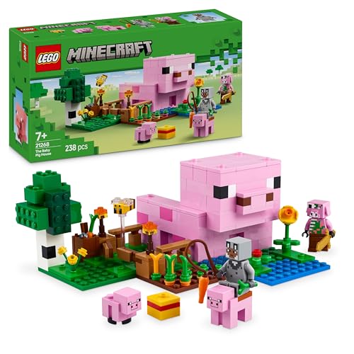 LEGO Minecraft La Casa-Cerdo Bebé, Granja con Animales de Juguete – Figuras de Héroe, Criaturas y Bioma de Granja y Bosque – Regalo Gamer para Niños y Niñas de 7+ Años 21268