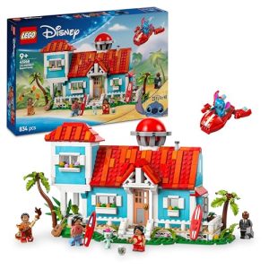 LEGO ǀ Disney Casa en la Playa de Lilo y Stitch de Juguete con 6 Habitaciones, Observatorio, Nave Espacial, 5 Minifiguras, Tabla de Surf y Más, Regalo de Cumpleaños para Niñas y Niños de 9+ Años 43268
