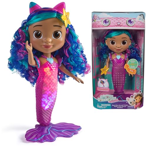 La Casa de Muñecas de Gabby – Muñeca Interactiva Gabby Sirena Canta y Brilla de la Película, con Luces y 14 Sonidos, Resistente al Agua y con Cola Que Cambia de Color – Regalo Niña 3 años +