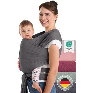 Laleni Portabebés recién nacidos hasta 15 kg de algodón suave | portabebés recién nacidos desde el nacimiento | Fular portabebés con certificado Oeko-Tex, con 5,10 m de longitud, color gris