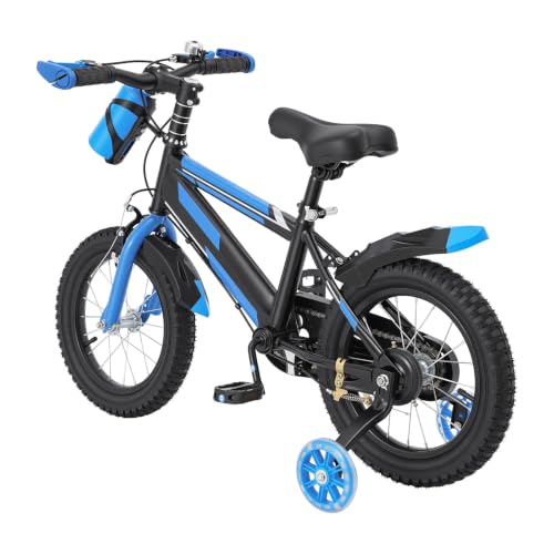 Linanty Bicicleta infantil de 14 pulgadas para niños de 3 a 7 años, bicicleta infantil ajustable con ruedines y botella, capacidad de carga 60 kg
