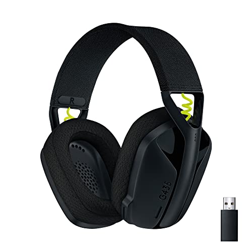 Logitech G G435 LIGHTSPEED, auriculares inalámbricos y Bluetooth para gaming – Auriculares ligeros circumaurales, micrófonos integrados, Dolby Atmos, PC, PS4, PS5,Nintendo Switch/Switch 2, móvil-Negro