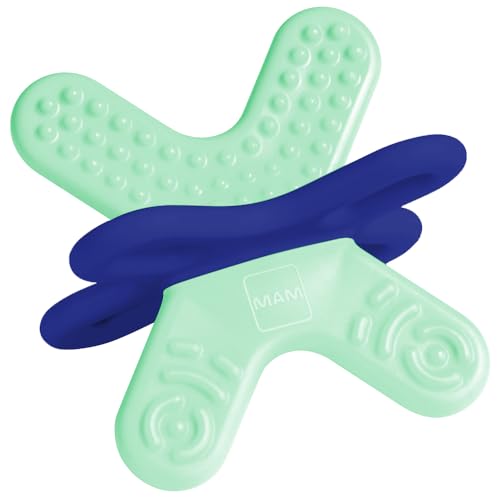MAM Mordedor, a partir de 4 Meses, Alivio Instantáneo a la Dentición de los Dientes Posteriores, Extra Ligero y Fácil de Agarrar y Sostener, con Caja Autoesterilizadora, Azul, Pack de 1