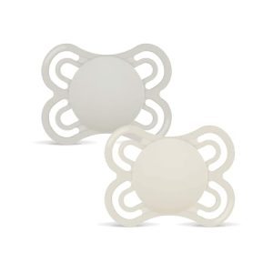 MAM Perfect – Juego de 2 piruletas de silicona (2 – 6 meses), Chupete MAM 2-6 meses para un desarrollo bucal saludable, kit de 2 accesorios para bebé con soporte esterilizador, color verde