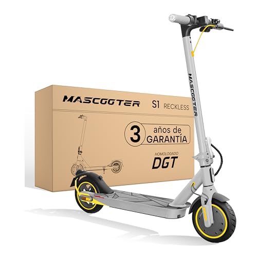MASCOOTER S1 | Patinete Eléctrico Adultos Homologado DGT – Intermitentes & Regeneración de Batería al Frenar – 300W, 600W MAX, 20km Autonomía, Ruedas 8.5″ Aire – Frenos Eléctricos y de Disco