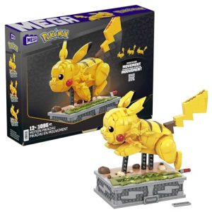 MEGA Pokémon Pikachu en Movimiento, Figura de 1095 bloques de construcción . Edad recomendada + 12 años. Para fans y adultos. (Mattel HGC23)