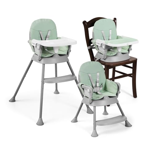 MS – Trona para bebe BELLY Y SPOON – convertible en alzador y en silla- 3 en 1- Trona plegable MS con asiento acolchado (3 COLORES) – Portátil, estable y segura (SPOON VERDE)