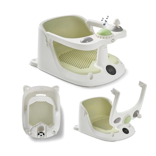 MS BabyWorld Asiento infantil de Ducha para Bebe Antideslizante para niños con TEMPERATURA de 6 a 24 meses, Silla para Bañera o Ducha con Barra para una facil colocacion del bebe (Verde)