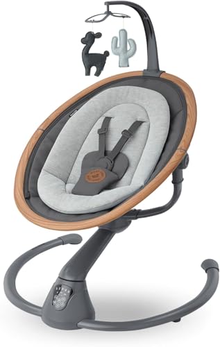 Maxi-Cosi Cassia Hamaca bebé eléctrica, 0-6 meses, máx. 9 kg, balancin bebe, 12 melodías, rotación 360°, detección automática, 5 velocidades, 2 posiciones de reclinación, Essential Graphite
