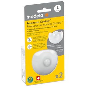 Medela pezoneras para lactancia Contact, protectores delgados de silicona y sin BPA, 1 paquete con dos protectores (24 mm) y estuche