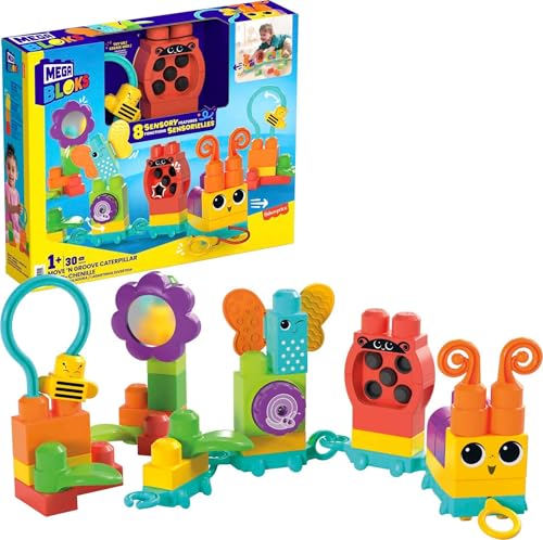 Mega Bloks Tren Oruga 30 Bloques sensoriales de construcción, Juguete +1 año (Mattel HKN44)