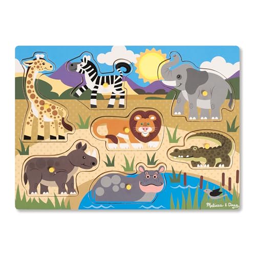Melissa & Doug – Puzzle Madera De Animales del Safari | Puzzle 2 Años O Más con Clavijas para Fácil Agarre | Juegos Educativos Niños 2 Años O Más O Más | Regalo para Niños Montessori