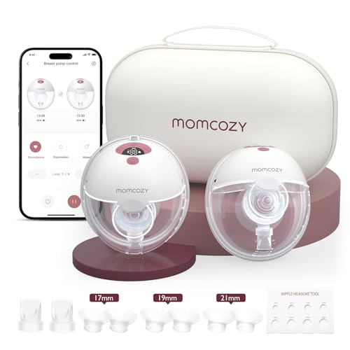 Momcozy M5 Smart Sacaleches Eléctrico Manos Libres con App, 3 Modos y 9 Niveles, Brida de 24 mm con Insertos 17/19/21 mm, Libre de BPA