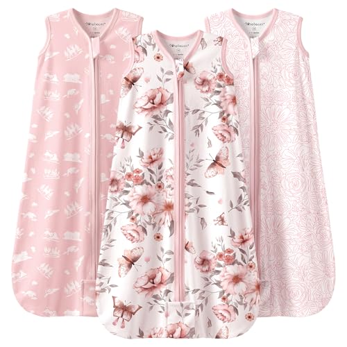 Mosebears 3 Paquetes Saco de Dormir de Verano Para Bebés 0,5 Tog Algodón Saco de Dormir Transpirable para bebés (Rosa, S(0-6 meses))