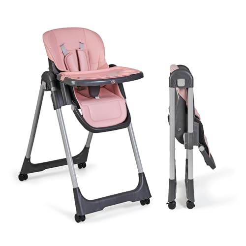 Ms BabyWorld – Trona Para Bebe Evolutiva Tasty | 7 Posiciones De Altura y 3 De Reclinación | Bandeja Extraíble y Reposapiés Regulable | Portatil, Plegable, Hasta 3 años (Rosa)