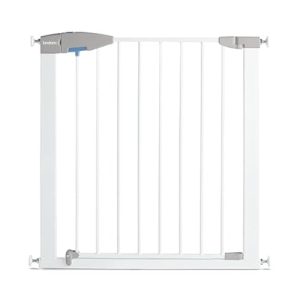 Munchkin Lindam Valla de Seguridad Infantil, Barrera de Escalera para Bebés y Niños Pequeños, Valla de Montaje Fácil sin Tornillos, Puerta de Seguridad para Bebé, Valla Metálica, 76-82 cm, Blanco