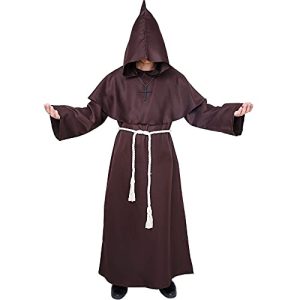 Myir JUN Disfraz Halloween Hombre Adulto, Disfraz Carnaval Disfraces Dedievales Tunica con Capucha Halloween Costume Traje Renacimiento medieval (Marrón, XL)