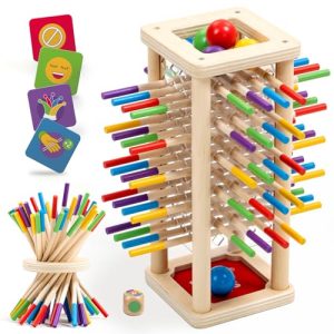 Nene Toys BALLFALL – Juego de Mesa Montessori para Niños 3 4 5 6 Años – Juguete Educativo de Madera con Palitos, Dado y Cartas – Regalo Didáctico 3-9 Años para Niñas y Niños – Motricidad Fina