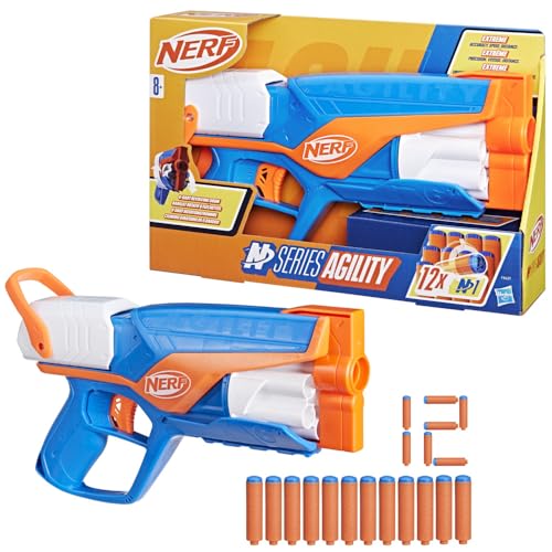 Nerf Lanzador N Series Agility con 12 Dardos, Tambor Rotatorio de 6 Dardos, Actividades al Aire Libre, Regalo de Reyes Magos y Papá Noel para Niños y Niñas de 8 Años o Más