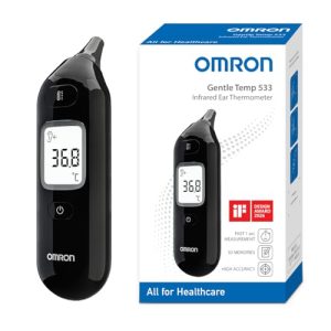 OMRON Gentle Temp 533 Termómetro digital – Termómetro oído bebé e infantil, termómetro infrarrojos sin cubiertas de sonda, medición 1 segundo, preciso, silencioso, memoria 30 lecturas, negro