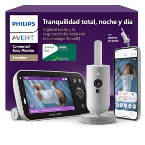PHILIPS Avent Vigilabebés Premium con App – Cámara HD de 1080 píxeles, Seguimiento del sueño y la respiración con IA, traducción del llanto, Certificado DEKRA, Montaje en Pared, SCD974/26