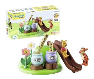 PLAYMOBIL 1,2,3 y Disney 71317 Winnie The Pooh y Tigger Jardín de Abejas Juguetes educativos para niños pequeños, Juguete para niños a Partir de 18 Meses