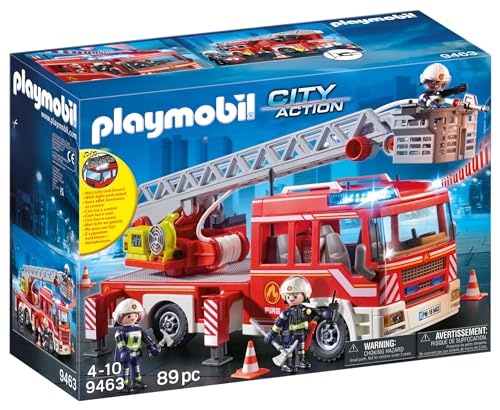PLAYMOBIL City Action 9463 Camión de Bomberos con Escalera, Luces y Sonido, A Partir de 5 años