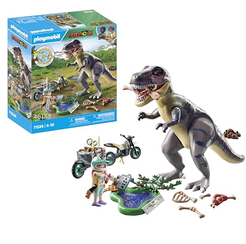 PLAYMOBIL Dinos 71524 T-Rex y rastreador, emocionante búsqueda del Tyrannosaurus Rex, con Motocicleta, cámara y Verdaderos Huesos de Dinosaurio, detallados Juguetes para niños a Partir de 4 años