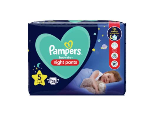 Pampers – Baby-Dry Pañales de Noche Talla 5, 35 Pañales 12kg-17kg, Proporcionar Protección Adicional Toda la Noche – 35 Piezas