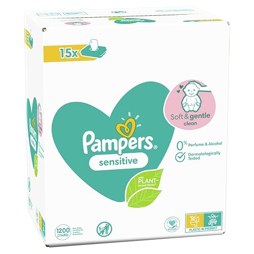 Pampers Toallitas húmedas Sensitive 15 paquetes de 80 unidades – 1200 toallitas húmedas sin fragancia para una limpieza suave y suave