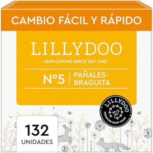 Pañales-braguita LILLYDOO – talla 5 (11+ kg), caja mensual (132 unidades), protección contra fugas, delicados con la piel, suaves, sin perfumes ni lociones, dermatológicamente testados