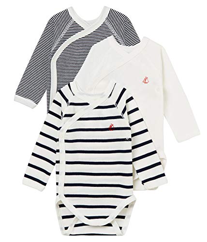 Petit Bateau 54219, Body de Manga Larga para Recién Nacido Unisex bebé (Pack de 3), Variante 1, 6 meses