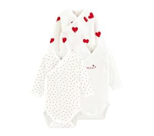 Petit Bateau A00AZ, Body de Manga Larga para Recién Nacido Bebé-Niñas (Pack de 3), Variante 1, 3 meses