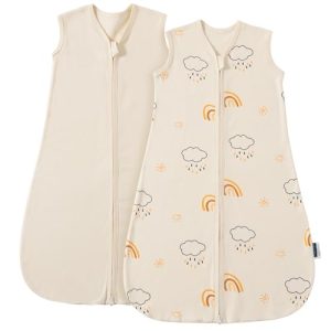 PewinGo Saco de Dormir para Bebé 0.5 TOG 0-6 Meses Saco de Dormir 2PCS con 100% Algodón | Manta para Recién Nacido con Doble Cremallera |Material Suave Transpirable y Lavable a Máquina -Beige