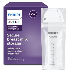 Philips Avent SCF603/25 – Pack de 25 bolsas para almacenaje de leche materna, 180 ml, color blanco