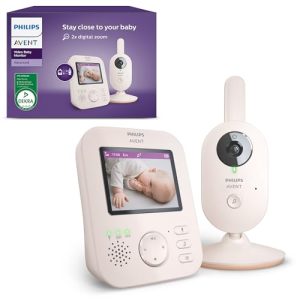Philips Avent Vigilabebés con Vídeo: Certificado DEKRA, Privado y Seguro con Cámara y Audio, con Pantalla de 2,8″, Zoom 2X, Visión Nocturna, Audio Bidireccional y Nanas, SCD881/26