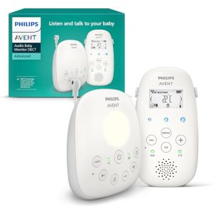 Philips Avent vigilabebés con Audio DECT con luz Nocturna y Canciones de Cuna, intercomunicador bidireccional, 330 m de Alcance y 18 h de Uso, conexión Segura, Sensor de Temperatura, SCD713/26