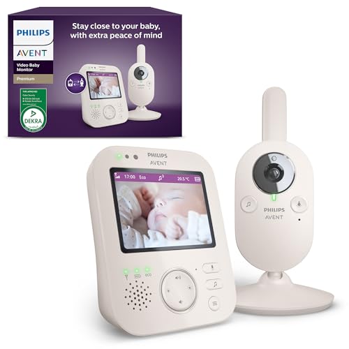 Philips Avent vigilabebés con vídeo Premium: Certificado DEKRA, Privado y Seguro, cámara y Audio bidireccional, Color Blanco, Pantalla 3,5″, Zoom 4X, visión Nocturna, Temperatura Ambiente, SCD891/26