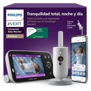 Philips Avent vigilabebés conectado Premium, el monitor más avanzado de Avent hasta la fecha, seguimiento del sueño y la respiración por IA, traducción del llanto, SCD973/26