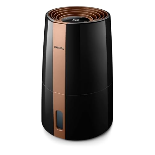 Philips Serie 3000 Humidificador, Tecnología de Higiene NanoCloud, Modo Nocturno, Modo Automático, Depósito de Agua de 3L, Hasta 45 m², Negro (HU3918/10)