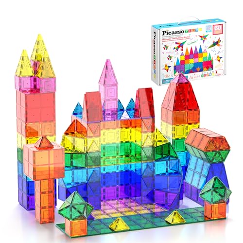PicassoTiles – juego de 60 bloques de construcción 3D magnéticos y transparentes de colores, creativos, imaginativos, inspiradores, recrativos, educativos